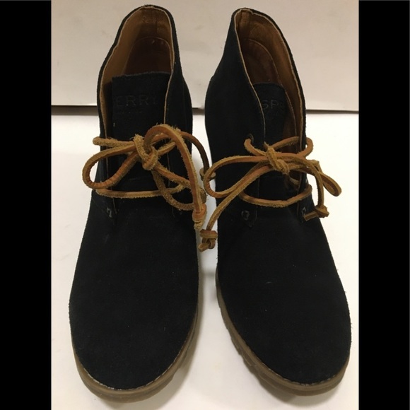 Sperry Top Sider Harlow Black Suede Wedge Booties - Picture 12 of 14